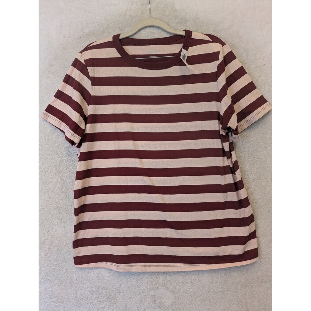 NEW Old Navy T-Shirt Women's L Tall Burgundy Pink Striped Short Sleeve Crew Neck